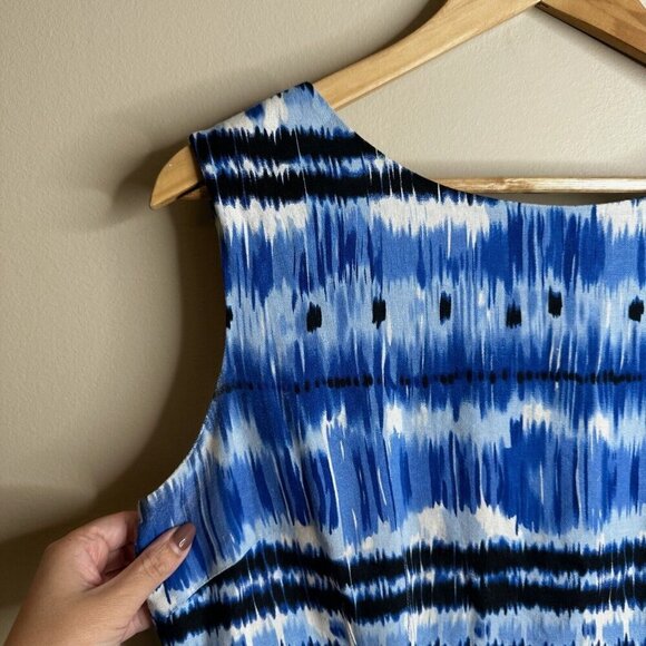 Tahari Sleeveless Midi Dress Sz 12P Blue‎ Abstract Stripe Coastal Summer Fitted - Picture 3 of 14